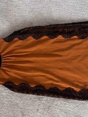 Forever 21 Black Satin Slip Dress with Lace Trim